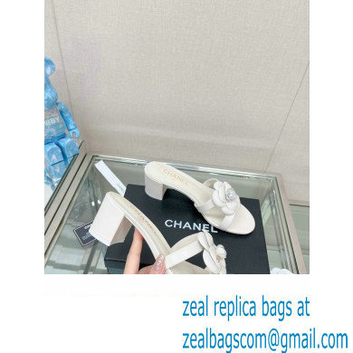 Chanel Heel 5.5cm Camellia and Pearl Mules White 2023