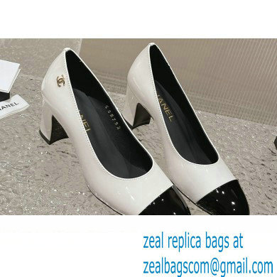Chanel Heel 6.5cm Patent Calfskin Pumps G45053 White/Black 2023