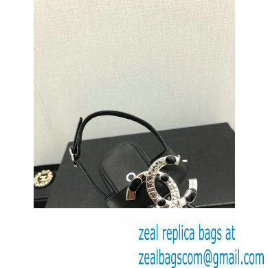 Chanel Metal CC Logo Thong Sandals Smooth Leather Black 2023