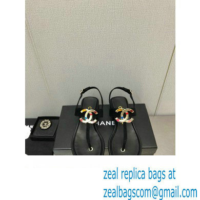 Chanel Metal CC Logo Thong Sandals Suede Black 2023