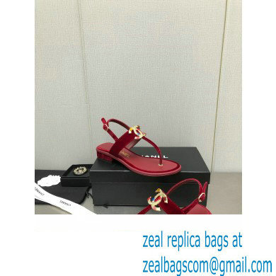 Chanel Metal CC Logo Thong Sandals Suede Burgundy 2023