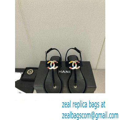 Chanel Metal CC Logo Thong Sandals Suede Dark Blue 2023
