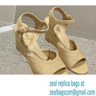 Chanel Quilting Wedge Sandals Grosgrain Beige 2023