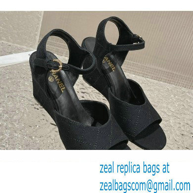 Chanel Quilting Wedge Sandals Grosgrain Black 2023