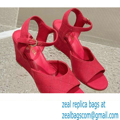Chanel Quilting Wedge Sandals Grosgrain Red 2023