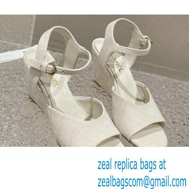 Chanel Quilting Wedge Sandals Grosgrain White 2023