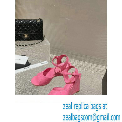 Chanel Quilting Wedge Sandals Patent Pink 2023