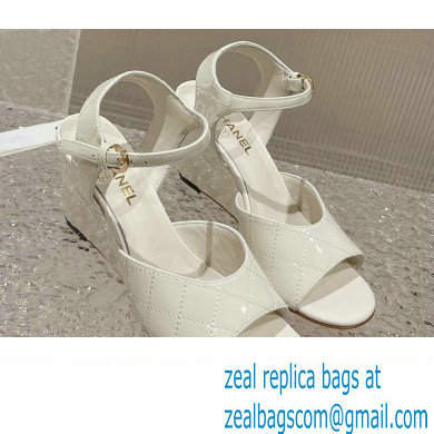 Chanel Quilting Wedge Sandals Patent White 2023