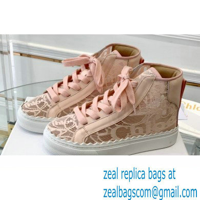 Chloe Lace Lauren high-top sneakers Pink 2023 - Click Image to Close