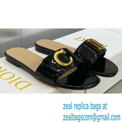 Dior C'est Flat Slides Patent Calfskin Black 2023