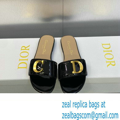 Dior C'est Flat Slides Patent Calfskin Black 2023