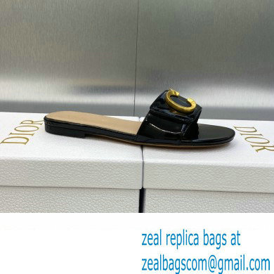 Dior C'est Flat Slides Patent Calfskin Black 2023