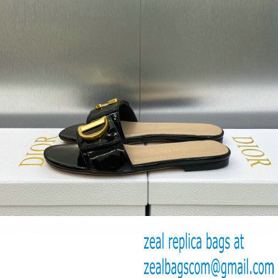 Dior C'est Flat Slides Patent Calfskin Black 2023