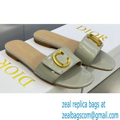 Dior C'est Flat Slides Patent Calfskin Gray 2023