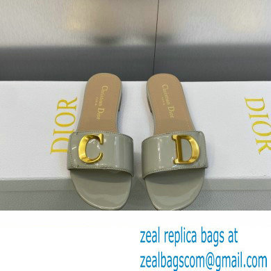 Dior C'est Flat Slides Patent Calfskin Gray 2023