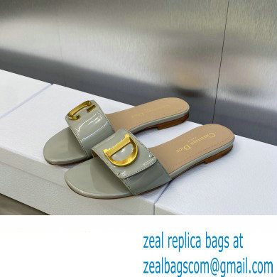 Dior C'est Flat Slides Patent Calfskin Gray 2023