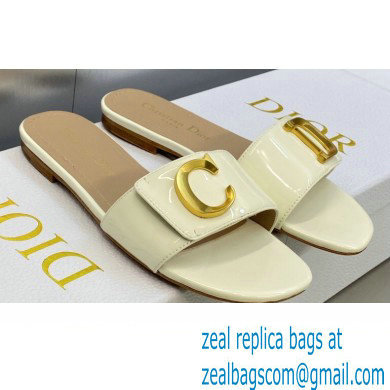 Dior C'est Flat Slides Patent Calfskin White 2023