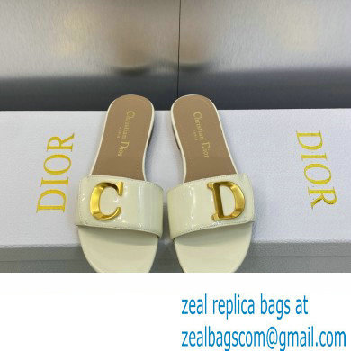 Dior C'est Flat Slides Patent Calfskin White 2023