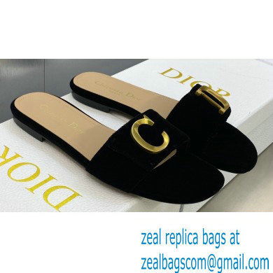 Dior C'est Flat Slides Velvet Black 2023