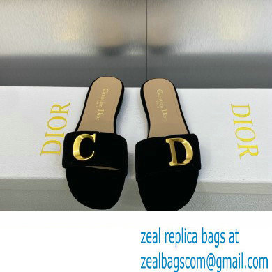Dior C'est Flat Slides Velvet Black 2023