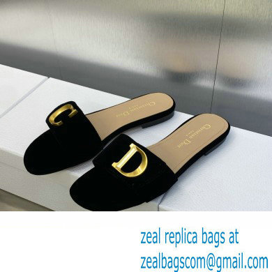 Dior C'est Flat Slides Velvet Black 2023