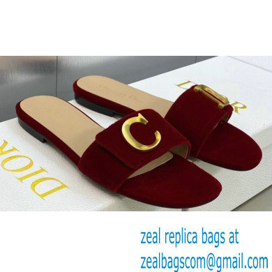 Dior C'est Flat Slides Velvet Burgundy 2023