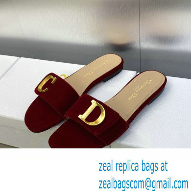 Dior C'est Flat Slides Velvet Burgundy 2023