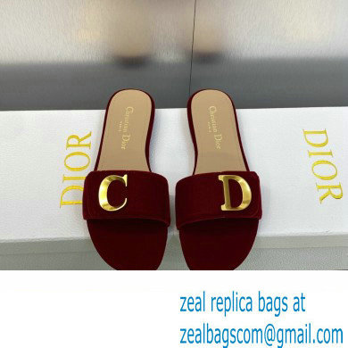 Dior C'est Flat Slides Velvet Burgundy 2023