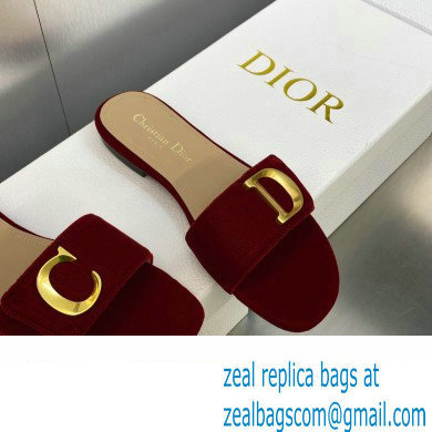 Dior C'est Flat Slides Velvet Burgundy 2023