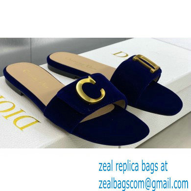 Dior C'est Flat Slides Velvet Dark Blue 2023