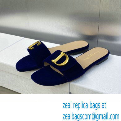 Dior C'est Flat Slides Velvet Dark Blue 2023