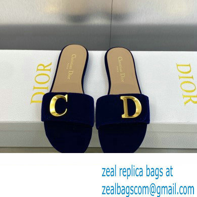 Dior C'est Flat Slides Velvet Dark Blue 2023