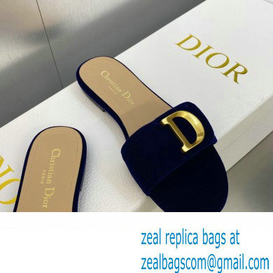 Dior C'est Flat Slides Velvet Dark Blue 2023