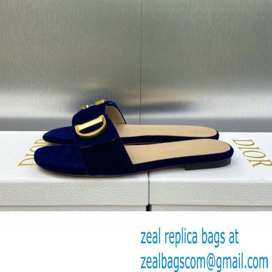 Dior C'est Flat Slides Velvet Dark Blue 2023