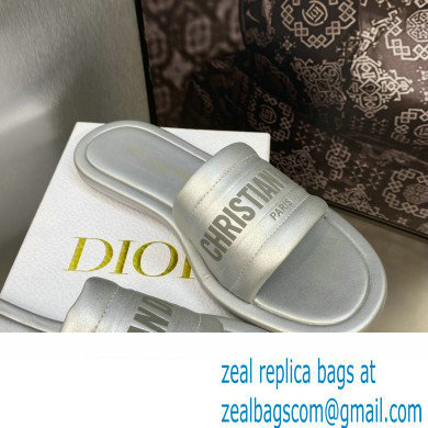 Dior Every-D Flat Slides in Embossed Lambskin Silver 2023