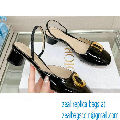 Dior Heel 3.5cm C'est Slingback Pumps in Patent Calfskin Black 2023