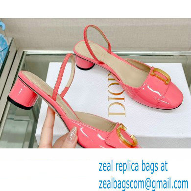 Dior Heel 3.5cm C'est Slingback Pumps in Patent Calfskin Pink 2023