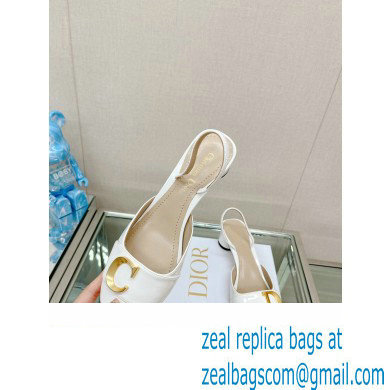 Dior Heel 3.5cm C'est Slingback Pumps in Patent Calfskin White 2023 - Click Image to Close