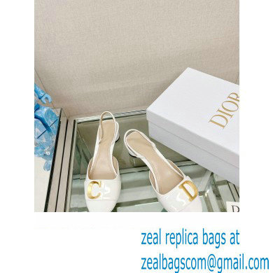 Dior Heel 3.5cm C'est Slingback Pumps in Patent Calfskin White 2023 - Click Image to Close