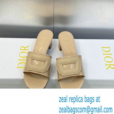 Dior Heel 3.5cm Day Slides in Patent Calfskin Beige 2023 - Click Image to Close