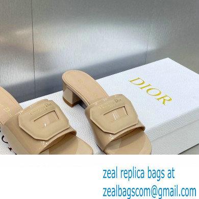 Dior Heel 3.5cm Day Slides in Patent Calfskin Beige 2023 - Click Image to Close