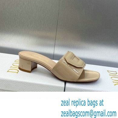 Dior Heel 3.5cm Day Slides in Patent Calfskin Beige 2023 - Click Image to Close