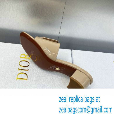 Dior Heel 3.5cm Day Slides in Patent Calfskin Beige 2023 - Click Image to Close