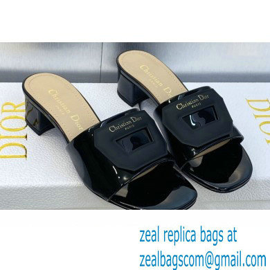 Dior Heel 3.5cm Day Slides in Patent Calfskin Black 2023