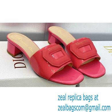 Dior Heel 3.5cm Day Slides in Patent Calfskin Fuchsia 2023