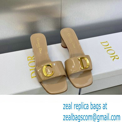 Dior Heel 4.5cm C'est Slides Patent Calfskin Beige 2023 - Click Image to Close