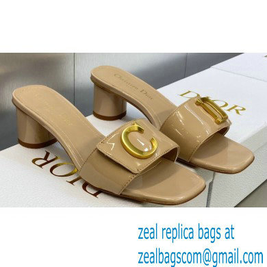 Dior Heel 4.5cm C'est Slides Patent Calfskin Beige 2023 - Click Image to Close