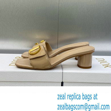 Dior Heel 4.5cm C'est Slides Patent Calfskin Beige 2023 - Click Image to Close