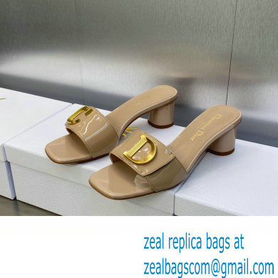Dior Heel 4.5cm C'est Slides Patent Calfskin Beige 2023 - Click Image to Close