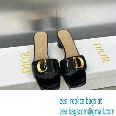Dior Heel 4.5cm C'est Slides Patent Calfskin Black 2023